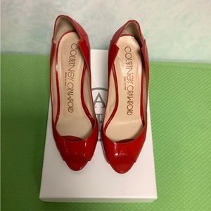 Courtney Crawford Red Peeptoe Pumps D’Orsay 37 A